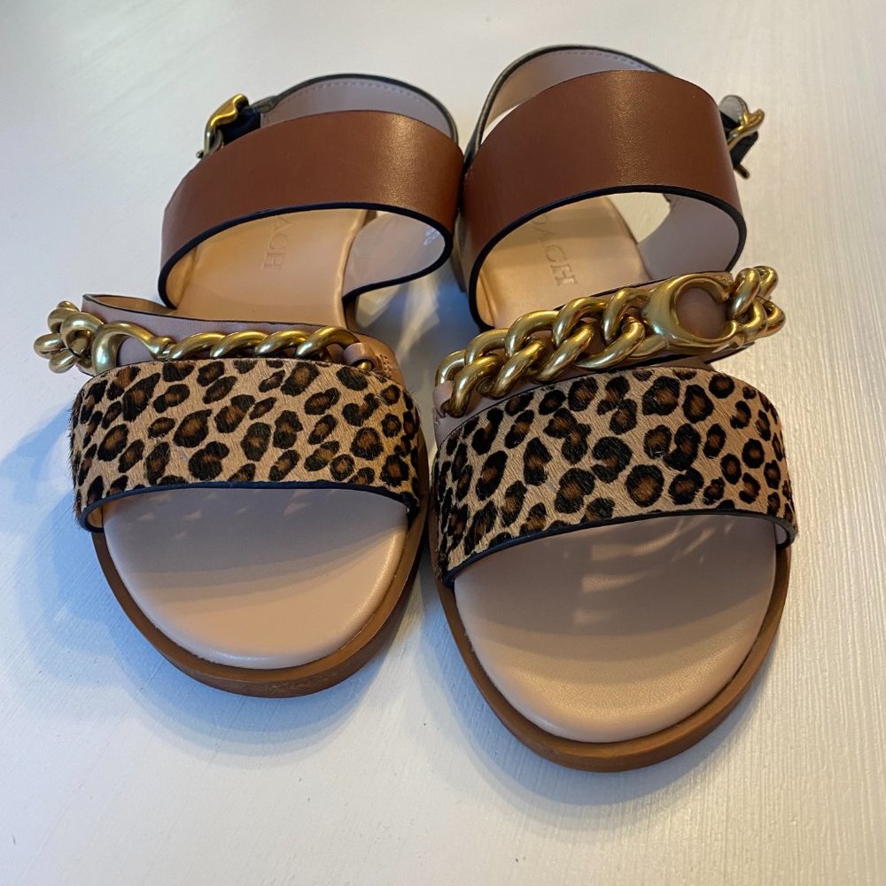 Coach Heather Leopard Print Calf Hair Leather Sandals G4777 US Size 5 B EU 35.5 - Picture 6 of 13